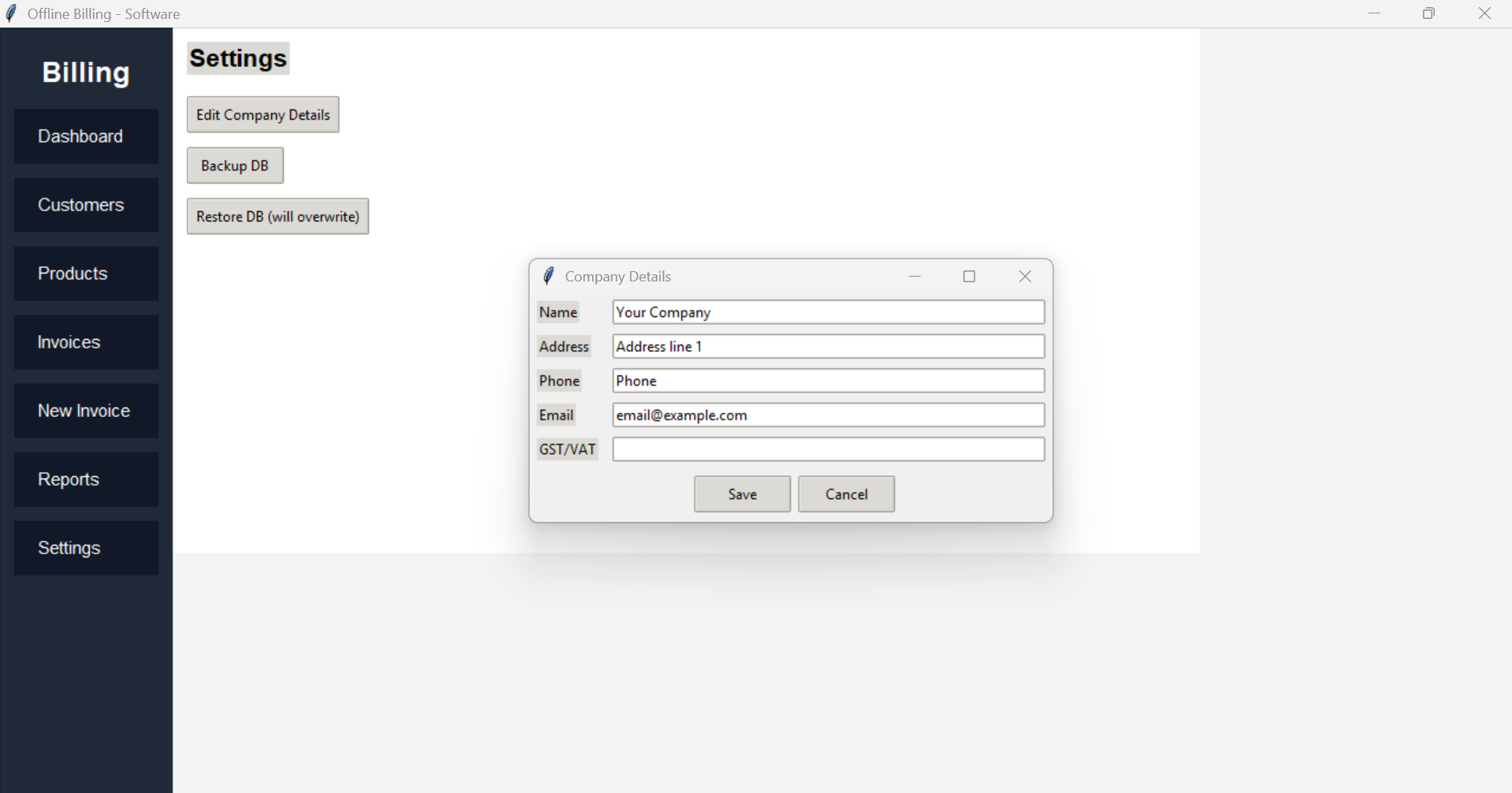 Settings(Add Shop details)